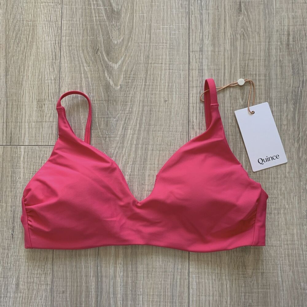 Quince Italian V-Neck Bikini Top Swim Hibiscus Pink Medium M